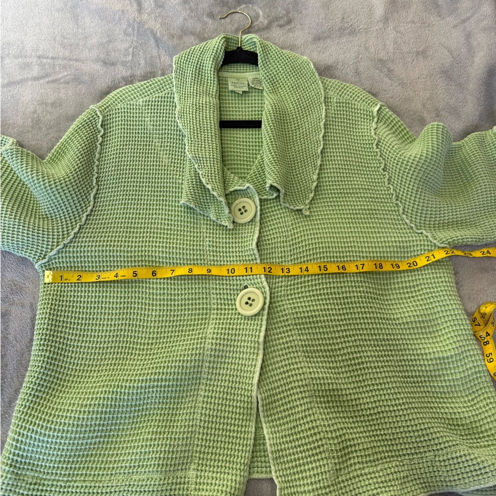 FOCUS Waffle Knit Button Jacket Pistachio Green Size L 100% Cotton Textured - Picture 7 of 11